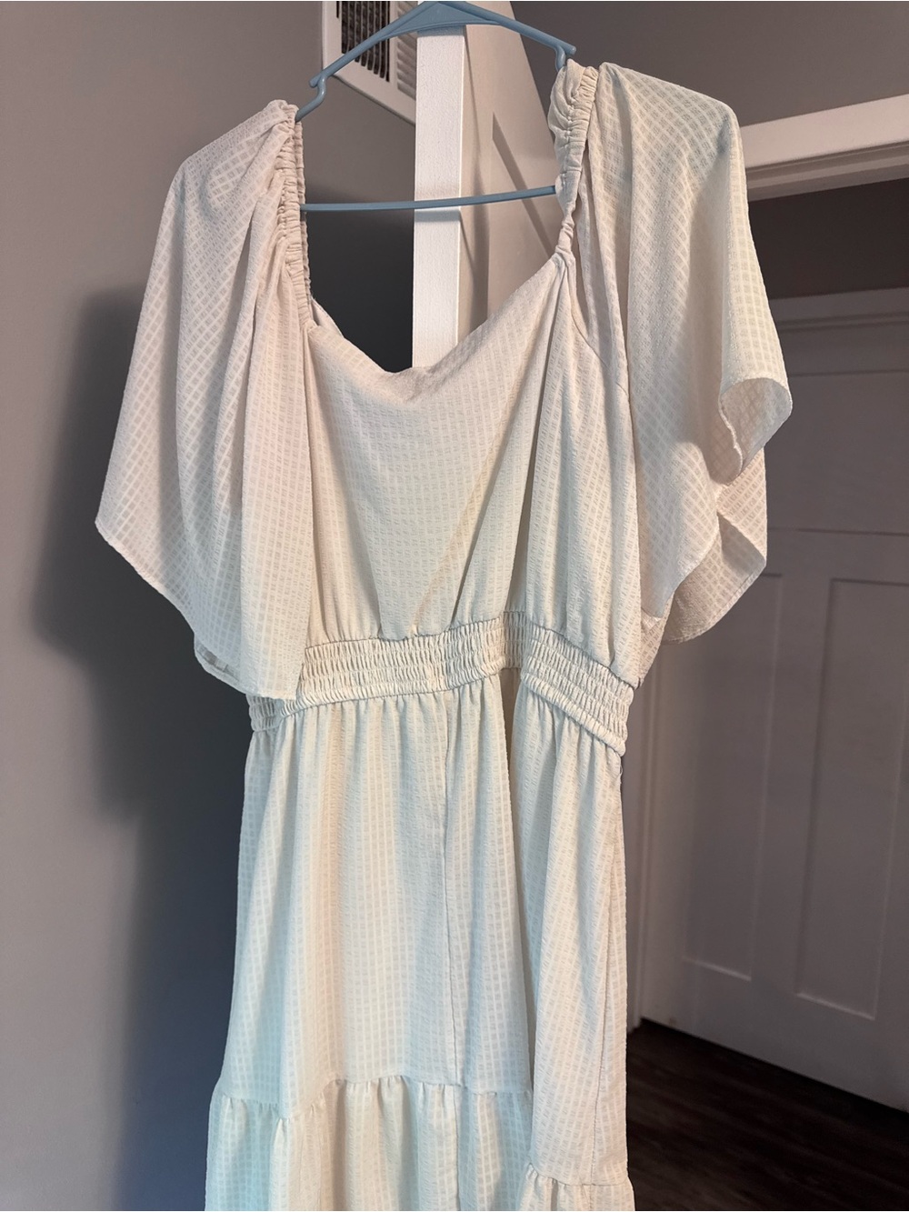 Women's Boho Cream Flowy Tiered Midi Dress